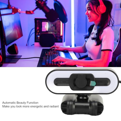XUMIUZIY 4K Webcam for PC, USB PC Camera with Built in Microphone, Super Bright Fill Light, Auto Beauty, 4K 30FPS Computer Web Camera for Streaming