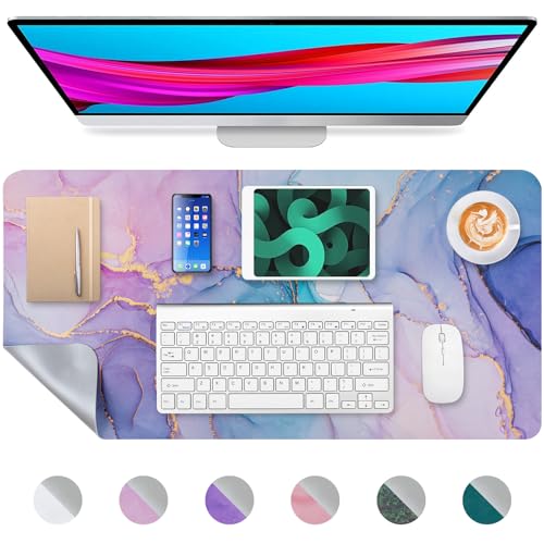 Desk Mat, Desk Pad Dual Leather Sided Desktop Mat for Office and Home,Desk Organization and Accessories Ideal for Large Mouse Pad and Desk Mats on Top of Desks (Blue Pink Marble 31.5"x 15.7") - color: Blue Pink Marble