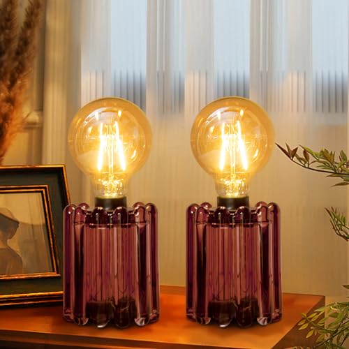 Set of 2 Battery Operated Table Lamp, Battery Powered Cordless Lamp with Timer, Glass Bulb Shape Decorative Lights for Living Room Bedroom Weddings Parties Patio Events Indoors Outdoors（Rust） - color: Rust