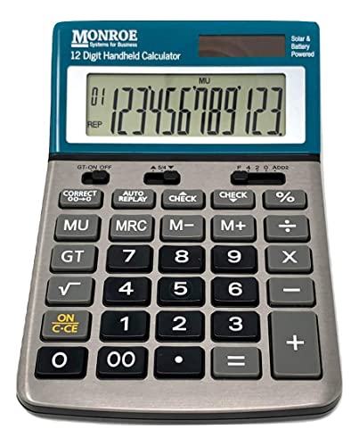 Monroe Handheld 12-Digit Paperless Calculator with Check and Correct Functionality - color: Monroe Blue