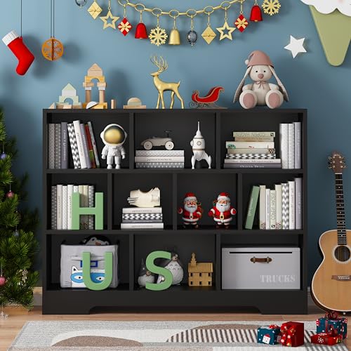 Book Shelf, 10 Cubes Storage Organizer, Open Shelf Bookcase Black Bookshelf | 3-Tier Wooden Cube Shelf, Freestanding Cube Storage for Bedroom, Living Room, Home Office - color: Black, size: 10 Cubes-1 PCS