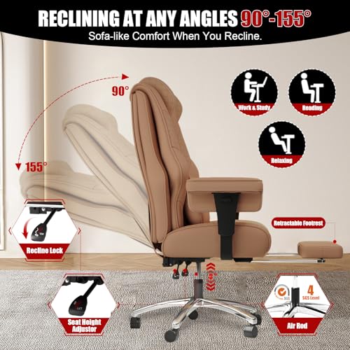 Big and Tall Office Chair with Foot Rest, High Back Computer Desk Chair - color: Brown
