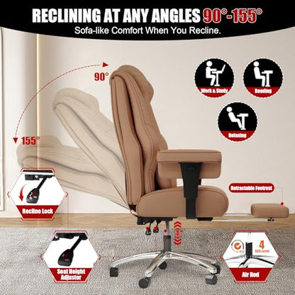 Big and Tall Office Chair with Foot Rest, High Back Computer Desk Chair - color: Brown