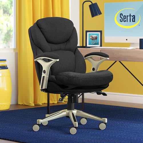 Serta Claremont Executive Office Chair with Back-In-Motion Technology, Ergonomic Mid-Back with Pivot Lumbar Support & Seat, Plush Cushion, Body Pillows, Adjustable Arms, Dark Gray Fabric | Claremont, Adjustable Arms & Height, Foam Seat and Headrest Cushio