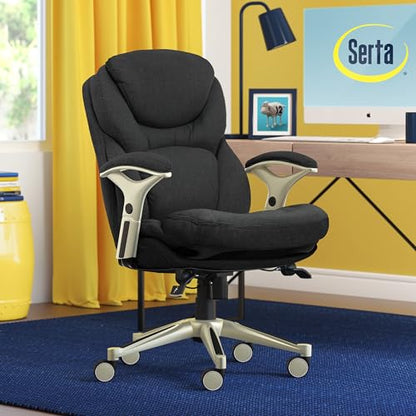 Serta Claremont Executive Office Chair with Back-In-Motion Technology, Ergonomic Mid-Back with Pivot Lumbar Support & Seat, Plush Cushion, Body Pillows, Adjustable Arms, Dark Gray Fabric | Claremont, Adjustable Arms & Height, Foam Seat and Headrest Cushio