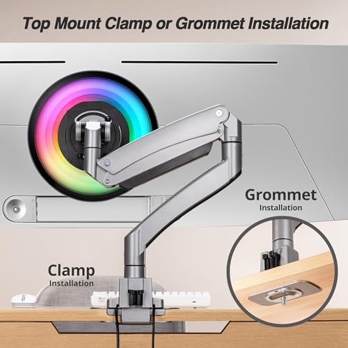 AVLT Single 17"-57" Super Ultrawide Monitor Arm - Gray | Screens Up to 59.5 lbs Premium Aluminum Desk Stand Adjustable Pneumatic Height Full Motion Swivel Tilt Rotation USB-C&A Ports - color: Gray-17 to 57 Inch