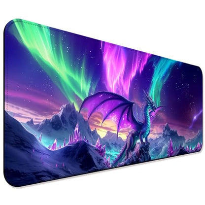 Fantasy Dragon Under Aurora Sky Gaming Desk Mat & Mouse Pad, XL - color: W06