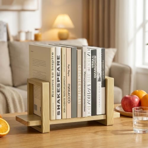 Adjustable Desktop Bookshelf, Wooden Tabletop Bookshelf, Small Desk Shelf for Home, Living Room, Class, Dorm - color: Natural Wood