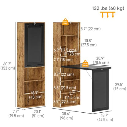 HOMCOM Foldable Desk Wall Mounted Convertible Table, Rustic Brown - color: Rustic Brown