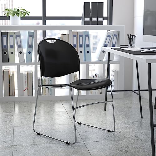Flash Furniture HERCULES Series 880 lb. Capacity Black Ultra-Compact Stack Chair with Chrome Frame | 880 LBS. Weight Capacity - color: Black Plastic/Chrome Frame, size: Set of 1