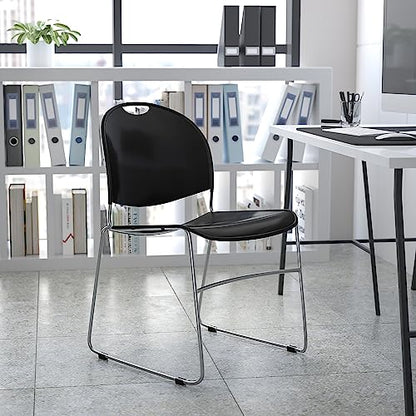 Flash Furniture HERCULES Series 880 lb. Capacity Black Ultra-Compact Stack Chair with Chrome Frame | 880 LBS. Weight Capacity - color: Black Plastic/Chrome Frame, size: Set of 1