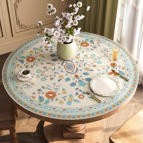 Retro Round Table Cover Protector, Waterproof PU Leather Table Mat Tablecloth Pad for Dining Coffee Table Writing Desk(B,50cm(20in)) - color: B, size: 50cm(20in)