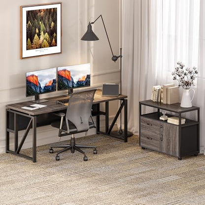 LITTLE TREE 63-Inch Office Desk with 31.5-Inch Lateral File Cabinet, Study Writing Desk Computer Desk for Home Office - color: Grey