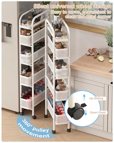 UMDONX 5-Tier Narrow Mobile Storage Cart with Pull-Out Baskets - color: White, size: 5 Tier