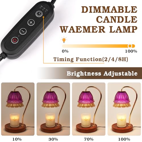 Funistree Flower Candle Warmer Lamp with Timer, Dimmable Candle Lamp Warmer, Christmas Birthday Gifts for Women Mom Her, Housewarming Home Decor, Lotus Wax Warmer for Yankee Candles - Purple Flower - color: 17 Purple Flower