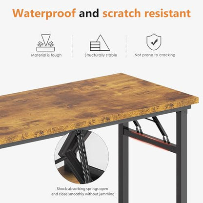 DlandHome 47 Inch Folding Computer Desk, Fully Assembled, Retro - color: Retro, size: 47 Inches