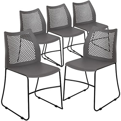 Flash Furniture Hercules Series Contoured Lobby Chairs with Air-Vent Honeycomb Backs, Ergonomic Stacking Chairs for Offices, Set of 5, Gray | Sled Base, Powder Coated, 661 LBS. Weight Capacity - color: Grey, size: Set of 5