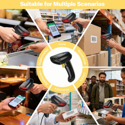 Bluetooth 1D&2D Barcode Scanner, 3-in-1 Bluetooth & USB Wired & 2.4G Wireless QR Barcode Reader, PDF417 Data Matrix Handheld Bar Code Scanner Work with Windows, Android, iOS (TM-10B) - color: Yellow