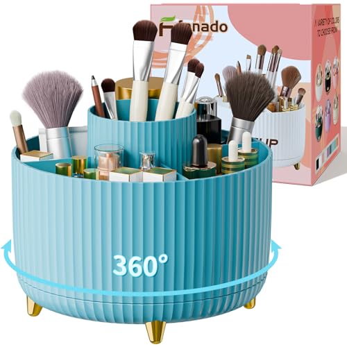 fanado 360° Rotate Makeup Brush Holder Organizer, Makeup Organizers Countertop, Makeup organization and Skincare Storage with Gift Box Packing for Vanity, Desktop, Bathroom (Blue) - color: Blue