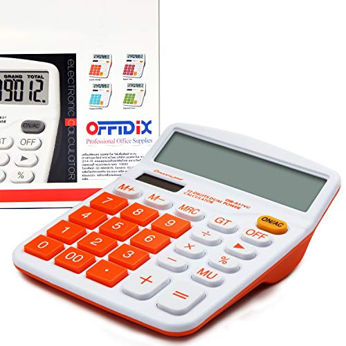 OFFIDIX Office Solar Desktop Calculator and Battery Dual Power Portable Electronic Calculator 12 Digits Large LCD Display Calculator Orange - color: Orange