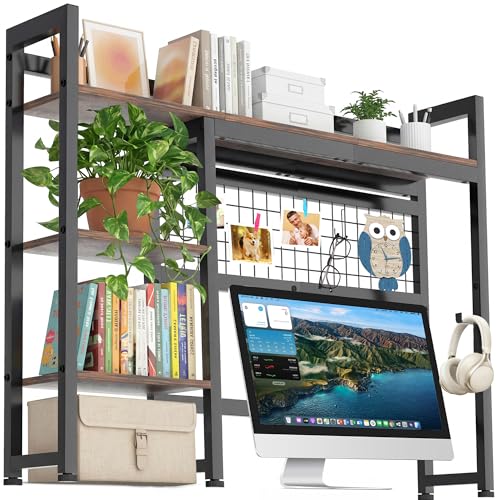 Desktop Shelf, 38.5'' Desktop Organizer Shelf for Computer Monitor, 4 Tier Hutch Storage Rack for Home Office Dorm, Rustic Brown - color: Brown