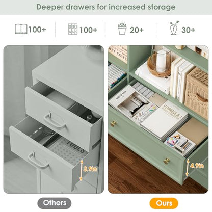 71" Tall Bookshelf with 4 Drawers Large Bookshelf Office Bookcase | 6-Tier Double Wide Bookshelves and Bookcases with Storage, Tall Bookshelf Standing Book Cabinet for Home Office, Green - color: Green