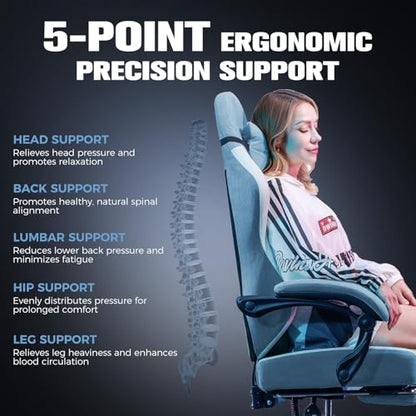 GTPLAYER Gaming Chair, Ergonomic Computer Chair with Footrest and Lumbar Support, High Back Recliner Chair 350lbs, Height Adjustable for Home Office, Light Blue - color: Light Blue