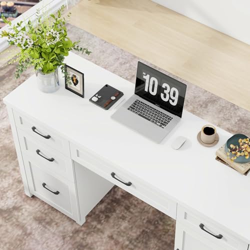 Vabches Farmhouse 61'' Rustic Office Desk with 5 Drawers(Cream White) - color: Cream White, size: 61"W