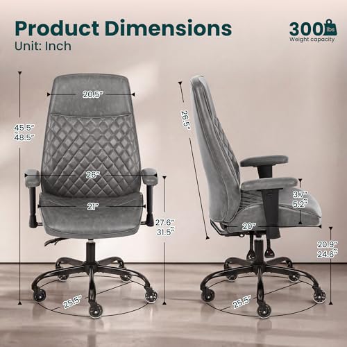 NEO CHAIR Leather Office Chair with Ergonomic Design, Executive Chair Grey | Computer Desk Chair with Lumbar Support, Adjustable Height Arms, Comfy Home Office Chair, Smooth Rolling and Swivel Design - color: H. High-back Grey