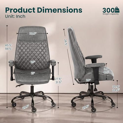 NEO CHAIR Leather Office Chair with Ergonomic Design, Executive Chair Grey | Computer Desk Chair with Lumbar Support, Adjustable Height Arms, Comfy Home Office Chair, Smooth Rolling and Swivel Design - color: H. High-back Grey
