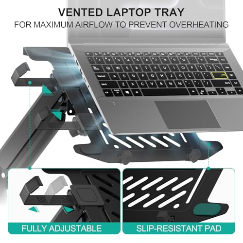 WALI Laptop Wall Mount, Fully Adjustable Laptop Arm Fits 10 to 17" Notebook, 2-in-1 Monitor Wall Mount for 17 to 32" Computer Screen, Holds up to 15.4-22lbs(GSWM001NLP), Black