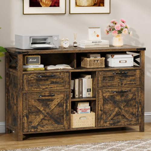 Halitaa File Cabinet with Open Storage Shelf for Home Office, Brown - color: Brown, size: 4 Drawers