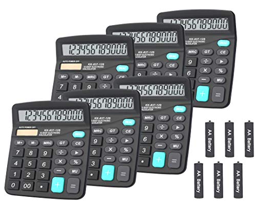 Calculators, BESTWYA Large Button Desk Calculator (Black, Pack of 6) | 12-Digit Dual Power Angled LCD Display Handheld Desktop Feature for Office, School, Home - color: Black, Pack of 6