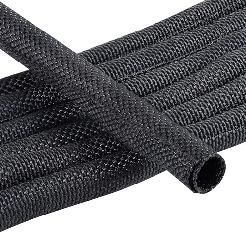 Automotive Mesh Woven Wire Sheathing Split Wire Loom 1/4"-55ft | Black Self-Wrap Braided Cable Sleeves Wire Loom Tubing Cord Organize for Wires/Audio Video Cable/Multi-Cable Strings - style: 1/4" - 55 Feet