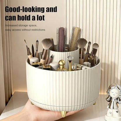 ROOM127 Makeup Brush Holder Organizer, 360° Rotating 5-Slot Storage Cup | Taro Purple Spinning Cosmetic Organizer for Brushes Lipsticks Eyeliners Pens and Beauty Tools for Vanity Bathroom and Desk