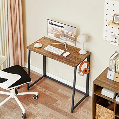 WOHOMO Folding Desk, 31.5" Foldable Computer Table for Small Spaces, Walnut - color: Brown, size: Small Size:31.5 x 15.7