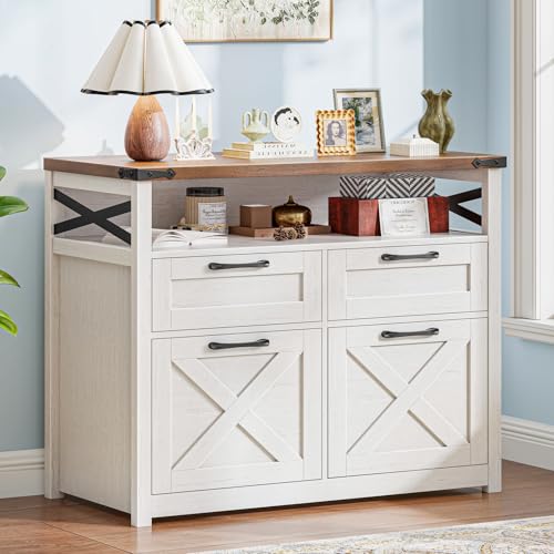 Halitaa Farmhouse Home Office File Cabinet with 4 Drawer, Unique White