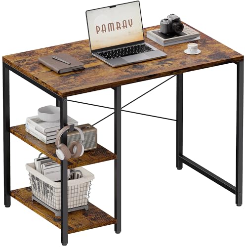 Pamray 32 Inch Small Computer Desk with Shelves for Bedroom Small Spaces | For Home Office, Dorm and Apartment, for Study and Writing, Headphone Hook, Space-Saving, Compact, Easy Setup - color: Vintage