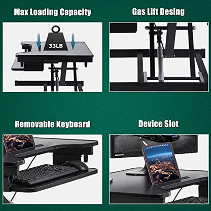PayLessHere 32" Standing Desk Converter,Height Adjustable Desk Riser | Computer Workstation Standard Office Stand Up Desktop Gas Lift Sit-Stand Large Working Area Platform Riser - size: 32 In