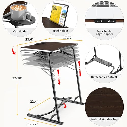FoldWise Upgraded Folding TV Tray Table, Sturdy Couch & Dinner Laptop Table - color: (Black) - Dark Wood Mahogany