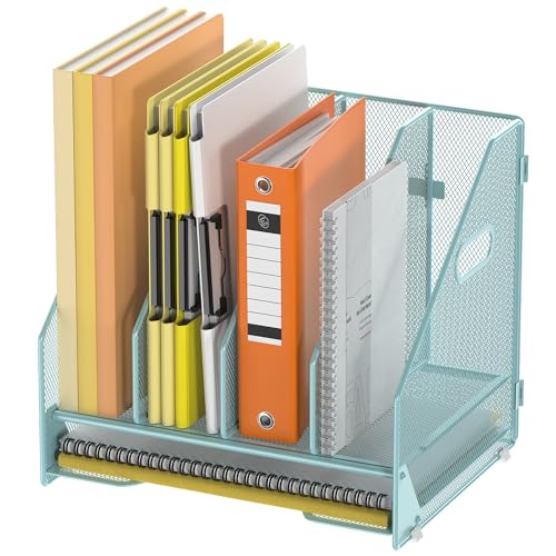 Docnest Mesh Desk File Organizer, 4 Vertical Compartment Box Sorter, Blue - color: Blue-4 Compartments
