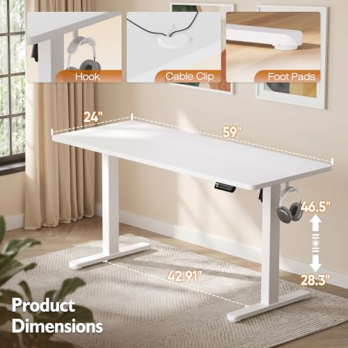 Monomi 59" Electric Standing Desk,Adjustable Height Sit Stand Up Desk,White - color: White, size: 59x24