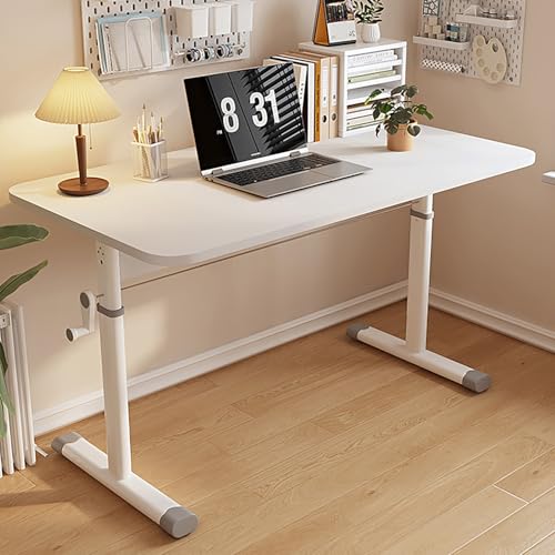 Spacious Manual Standing Desk, Adjustable Sit-Stand Office Desk, Sturdy Metal Legs, Hand Lift Computer Desk (White 80x60cm/31.5x23.6in) - color: White, size: 80x60cm/31.5x23.6in