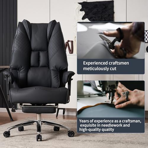 EXCEBET Big and Tall Office Chair 400lbs Wide Seat, Leather High Back Executive Office Chair with Foot Rest, Ergonomic Chairs Lumbar Support for Lower Back Pain Relief (Black) - color: All Black
