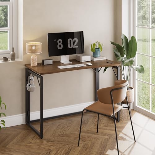 JOYMOOP 31.5" Brown Folding Desk, No Assembly, Wooden Top, Small Size - color: Brown, size: 31.5" Width