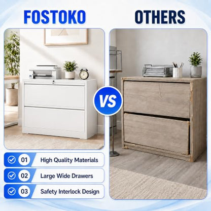 2 Drawer Lateral File Cabinet with Lock, 35.4" W File Cabinet - color: White, size: 35.4"W - 2 Drawer