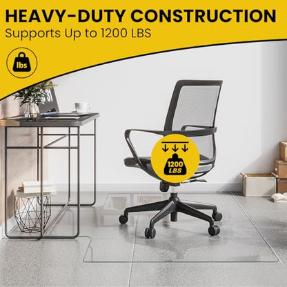 VASUHOME Premium Tempered Glass Floor Mat with Lip - 36" x 47" Large Office Floor Mat for Carpet or Hardwood Floors, 1/5" Thick with 12 Anti-Slip Pads - size: 36" x 47" w/ Lip
