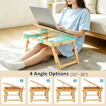 Laptop Desk for Bed, Foldable Bed Tray, Adjustable Angle & Height