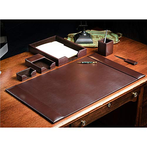 Dacasso Bonded Set Luxury Leather Desk Pad & Desk Organization Essentials, 6 Piece, Dark Brown - color: Dark Brown, style: 6 Piece