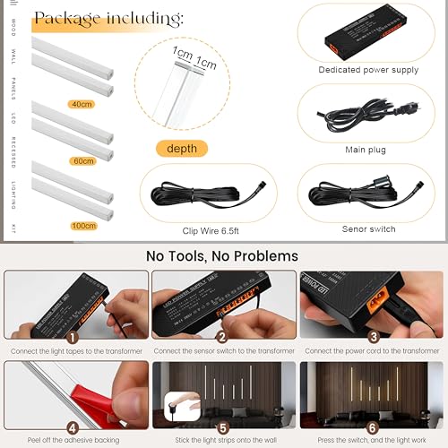 6-Lights LED Recessed Lighting Wall Panel Lights,Self-Adhesive Wood Slat Wall Panel Strip Light,4000K Touchable Switch Dimmable LED Aluminum Channel lamp,Under Cabinet Light(39in+31.5in+23.6in) - color: 6-Lights